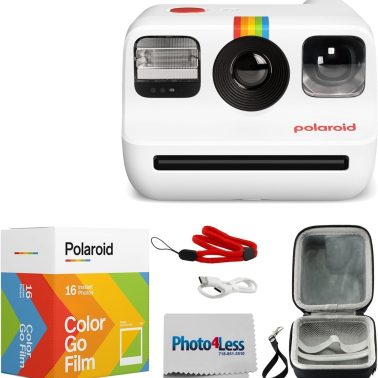 Go Generation 2 Instant Film mini Camera (White) Bundled with Polaroid GO Color Film Double Pack, Hard Carrying Case, Lens Cleaning Cloth